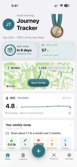 Home: next dose, total loss, Strides, A1C